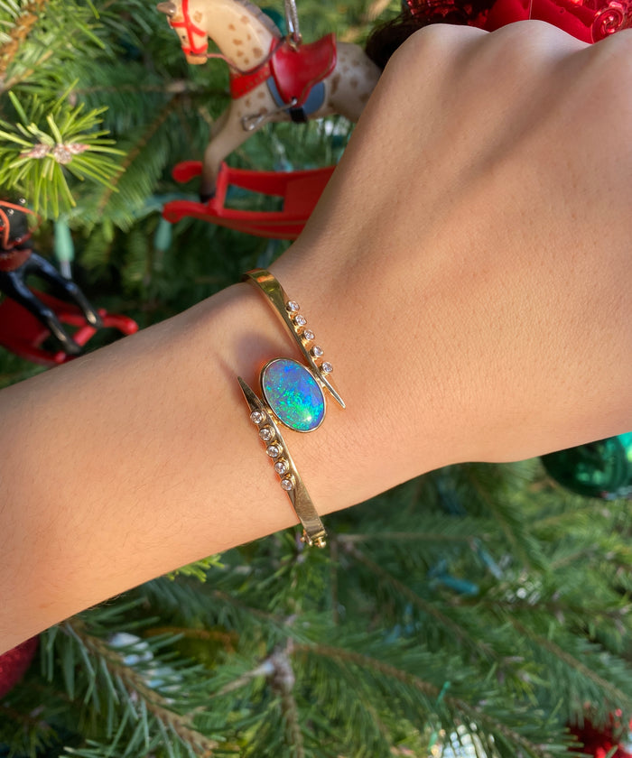 Australian Opal and Diamond Bypass Bangle Bracelet