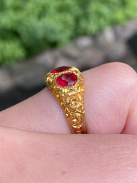 Victorian 14K Gold and Three Stone Paste Heavily Chased Band, Stacking Ring