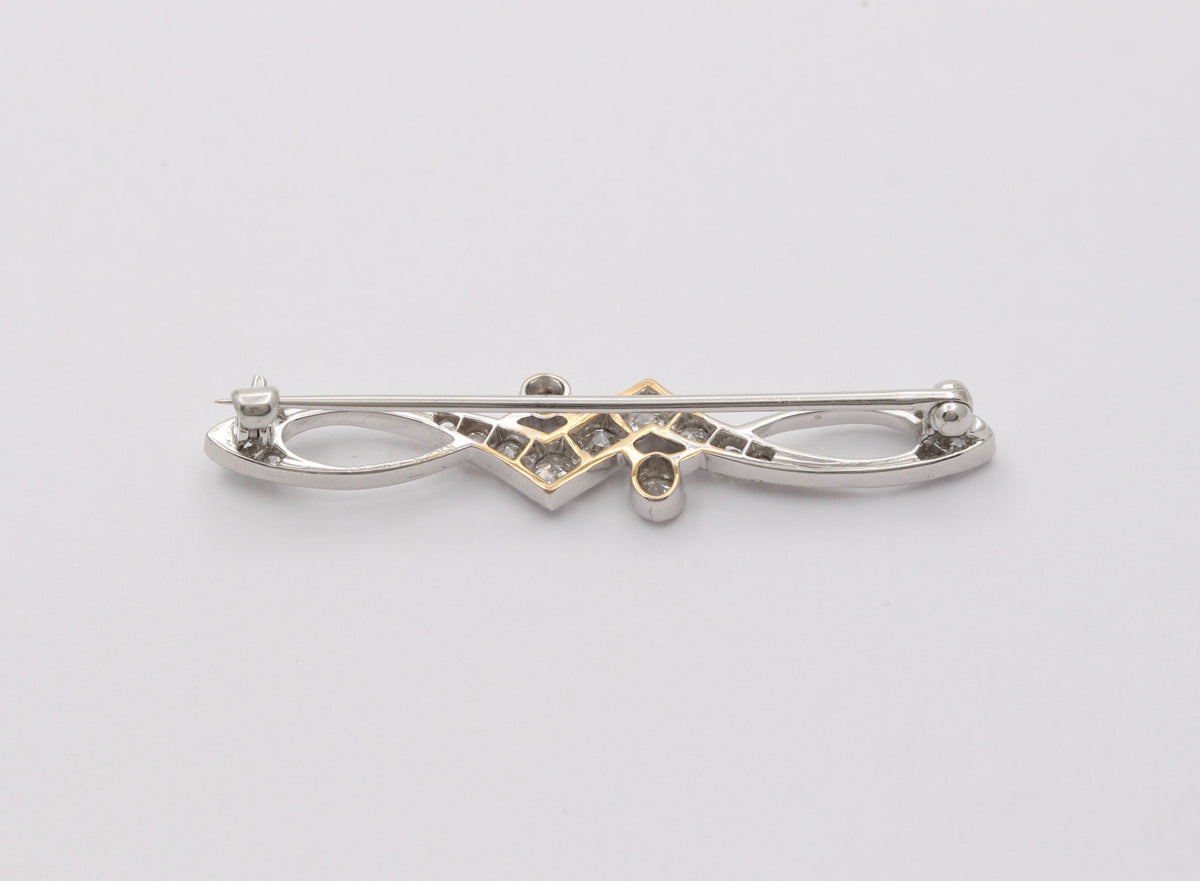 Art Deco Platinum, 1.06 Carat Diamond Swirl Bar Pin, S. Kind & Sons Brooch