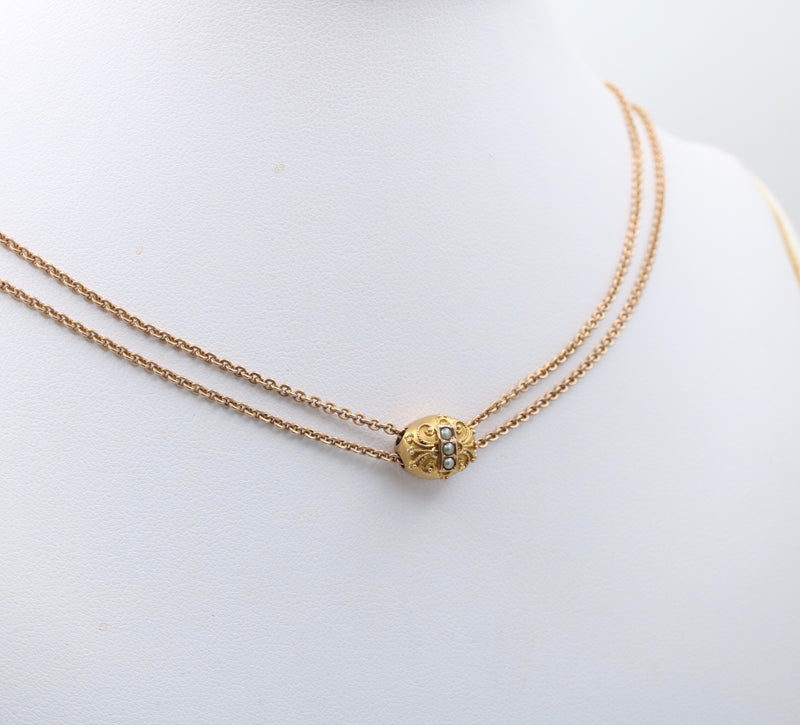 Victorian 10K Gold Slide Longuard Chain, 49 Inches