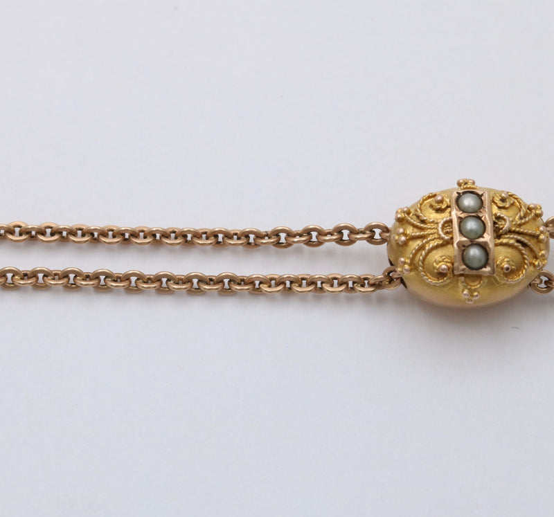 Victorian 10K Gold Slide Longuard Chain, 49 Inches