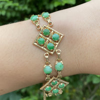 Vintage 14K Gold Link and Green Jade Bohemian Style Stacking Bracelet