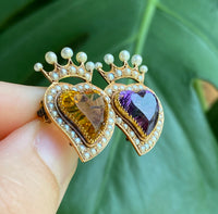 Victorian 15K Gold Citrine and Amethyst Witches' Heart Pin