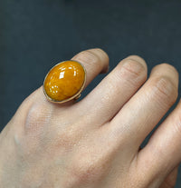 Art Deco Natural Amber and 14K Gold Solitaire Ring
