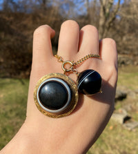 Large Victorian 14K Gold Banded Agate Ball Charm, Pendant