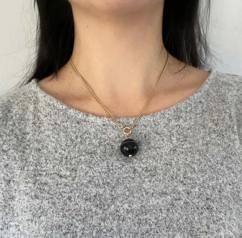 Large Victorian 14K Gold Banded Agate Ball Charm, Pendant