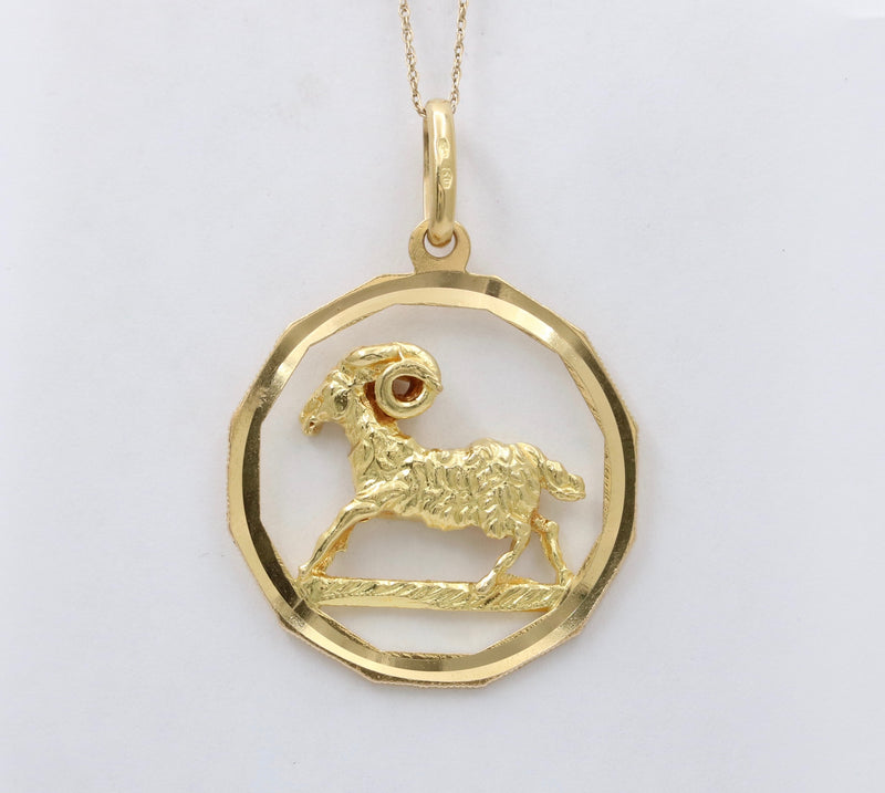 Vintage 18K Gold Aries Zodiac Charm, Ram Pendant