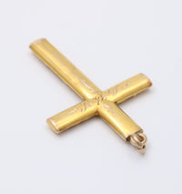 Large Art Nouveau 14K Gold Cross Pendant with Lilies