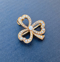 Edwardian 14K Gold, Diamond and Split Pearl Clover Shamrock Pendant, Pin