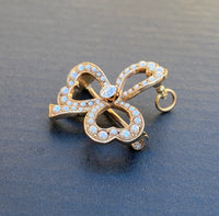 Edwardian 14K Gold, Diamond and Split Pearl Clover Shamrock Pendant, Pin