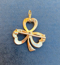 Edwardian 14K Gold, Diamond and Split Pearl Clover Shamrock Pendant, Pin