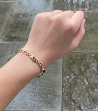 Vintage Multicolor Gemstone and 14K Gold Mariner Link Bracelet