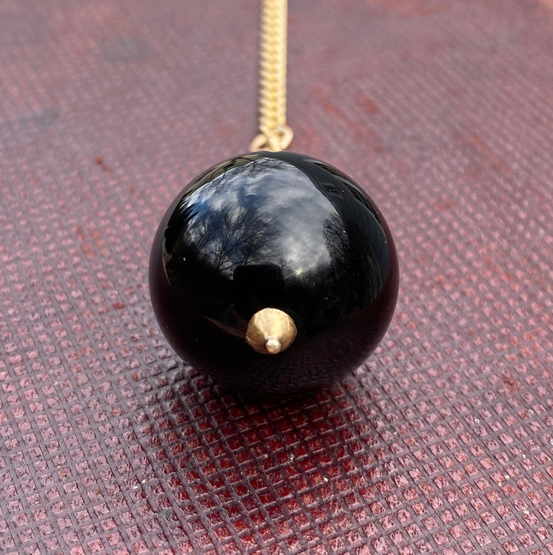 Large Victorian 14K Gold Banded Agate Ball Charm, Pendant