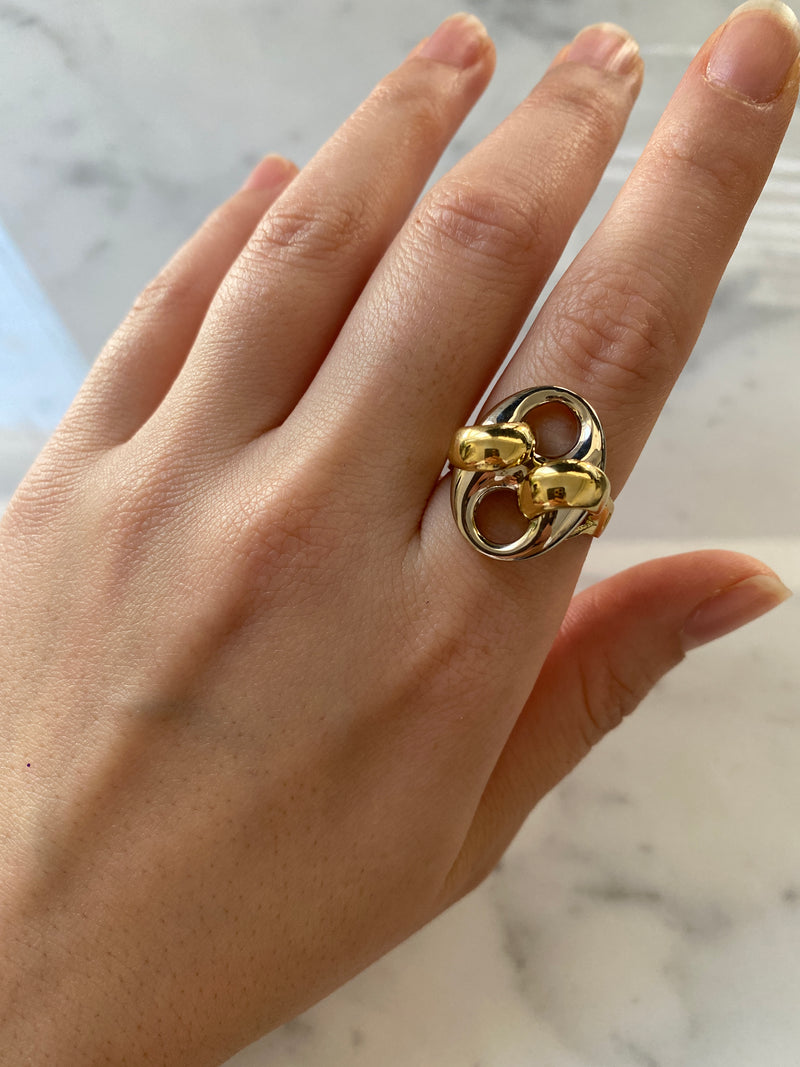 Large Vintage 14K Bicolor Gold Puffy Mariner, Anchor Link Ring