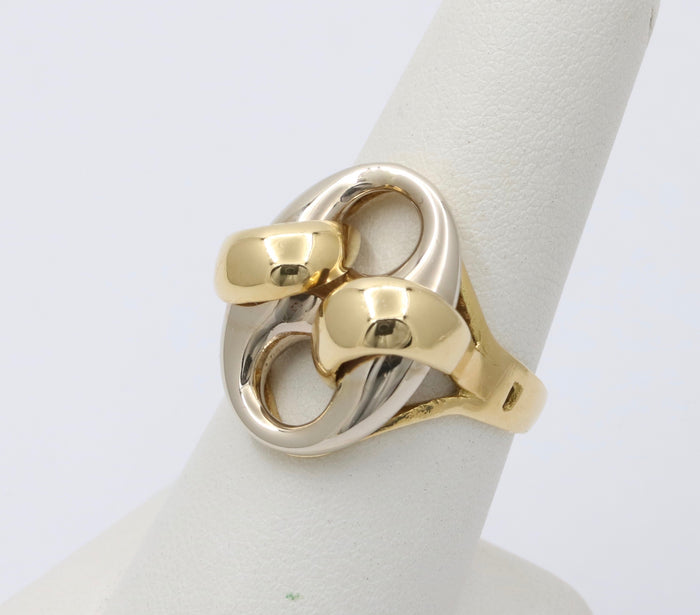 Large Vintage 14K Bicolor Gold Puffy Mariner, Anchor Link Ring