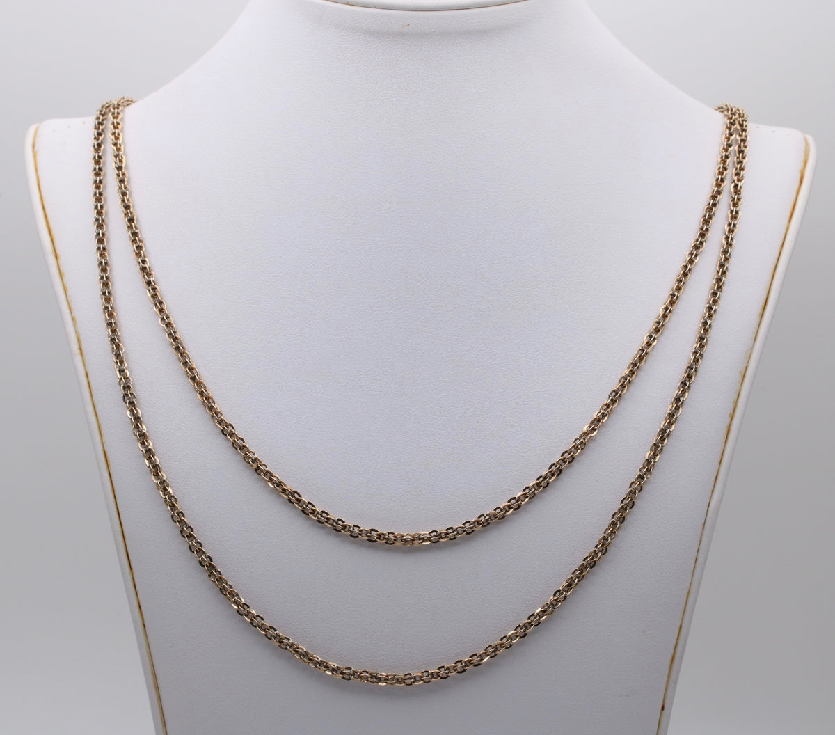 Victorian 14K Gold Open Link Longuard Chain, 54” Long