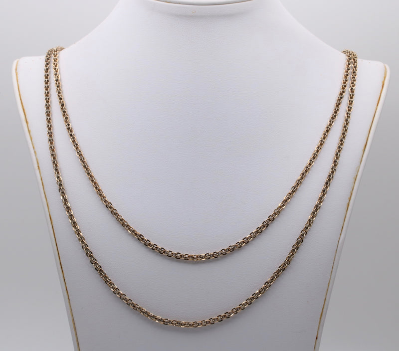 Victorian 14K Gold Open Link Longuard Chain, 54” Long