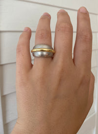 Vintage Modernist 18K Bicolor Gold Dome Ring