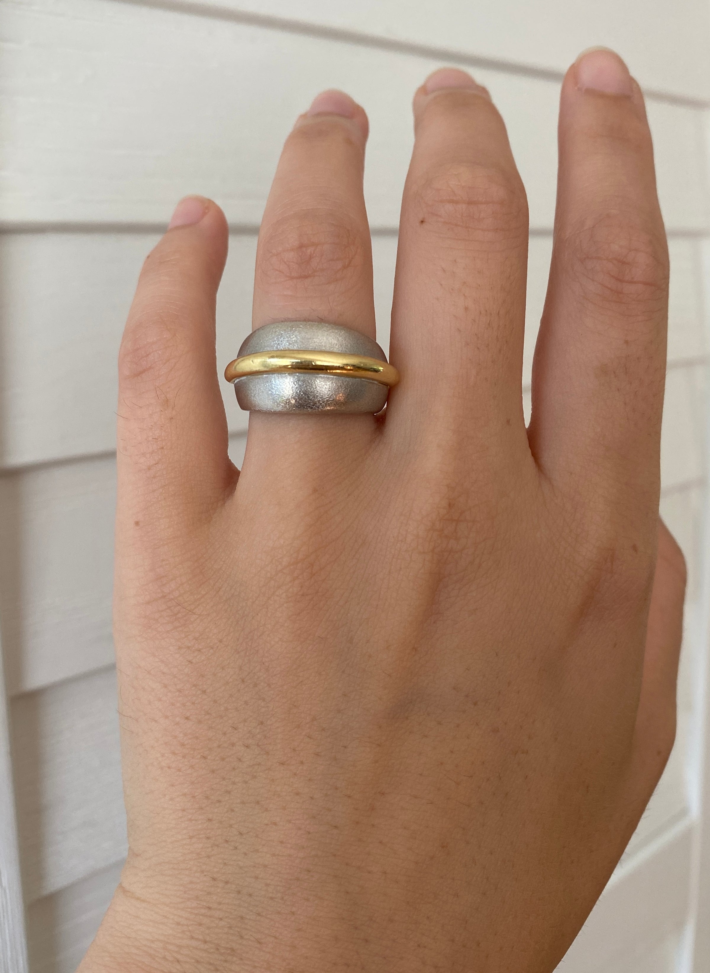 & Vintage Modernist Gold – Ring 18K Dome Jewelry Alpha Omega Bicolor
