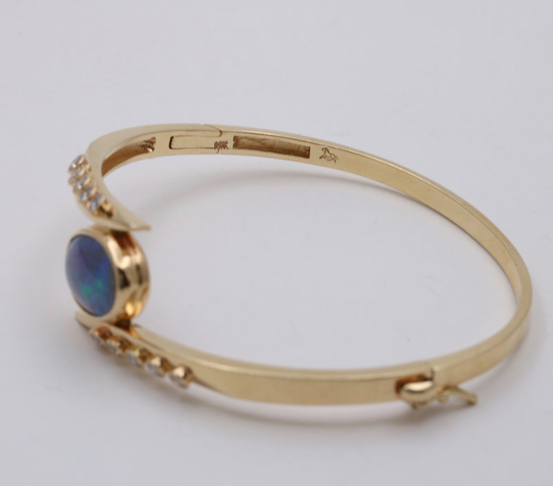 Australian Opal and Diamond Bypass Bangle Bracelet