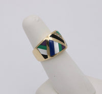 Asch Grossbardt 14K Gold, Inlaid Gemstone, and Diamond Geometric Ring