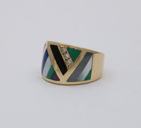 Asch Grossbardt 14K Gold, Inlaid Gemstone, and Diamond Geometric Ring