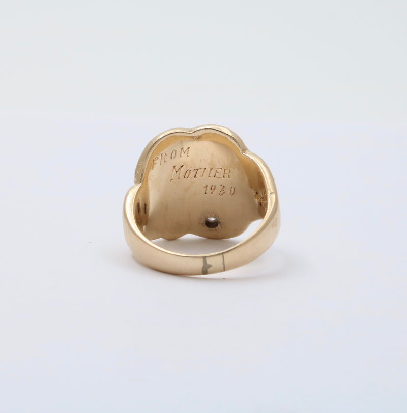 Art Deco 14K Gold and Diamond Monogrammed “FG” Shield Ring