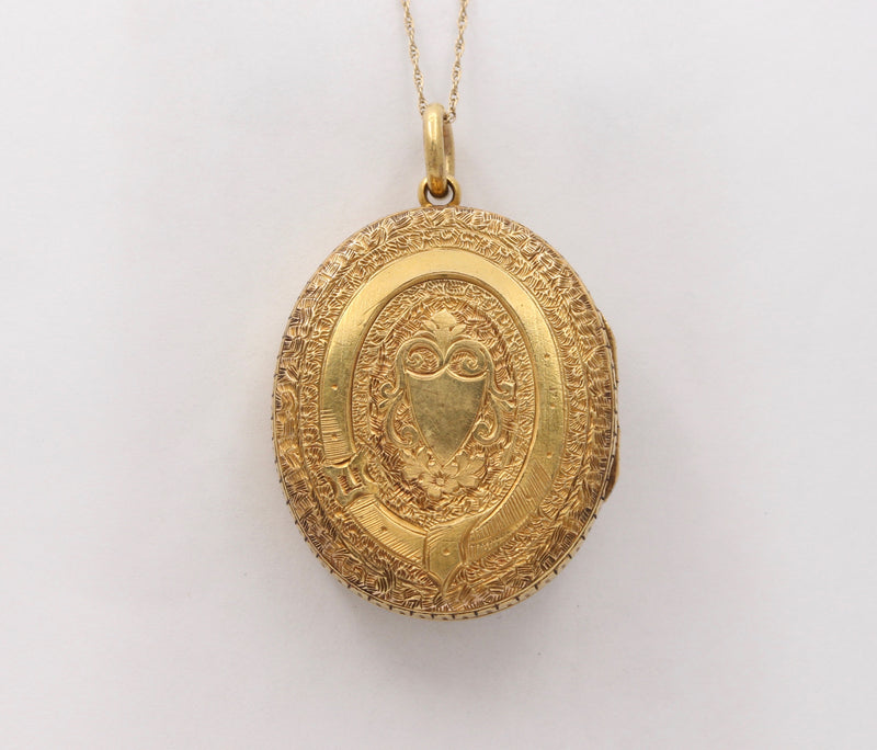 Victorian 15K Gold, Pearl Enamel Northern Star Buckle Motif Locket, Antique Pendant