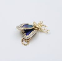 Vintage 14K Gold, Diamond, and Blue Enamel Butterfly Charm