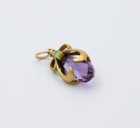 Art Nouveau Amethyst Briolette, Enamel, and 14K Gold Swirl Charm