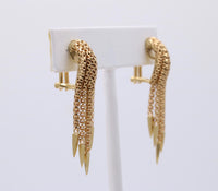 Vintage 18K Gold Spiked Fringe Drop Earrings, Statement Tassels