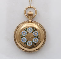 Antique Enamel, Diamond, and 14K Gold Forget Me Not Flower Pocket Watch