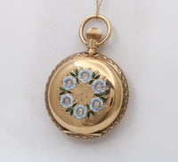 Antique Enamel, Diamond, and 14K Gold Forget Me Not Flower Pocket Watch