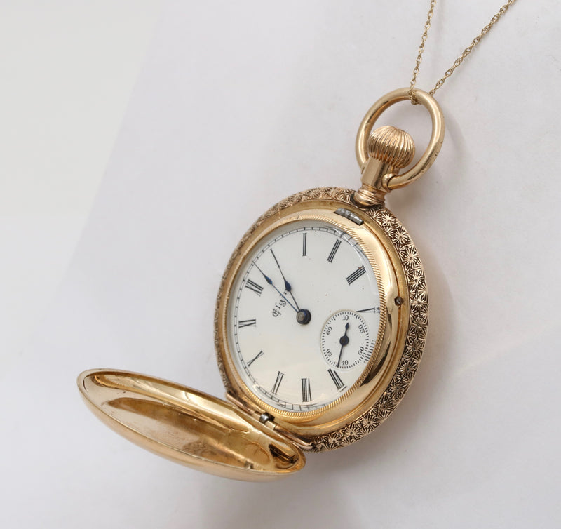 Antique Enamel, Diamond, and 14K Gold Forget Me Not Flower Pocket Watch