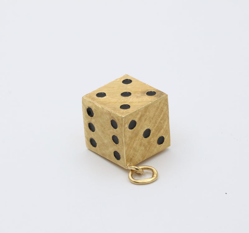 Large Vintage 18K Gold and Enamel Dice Charm