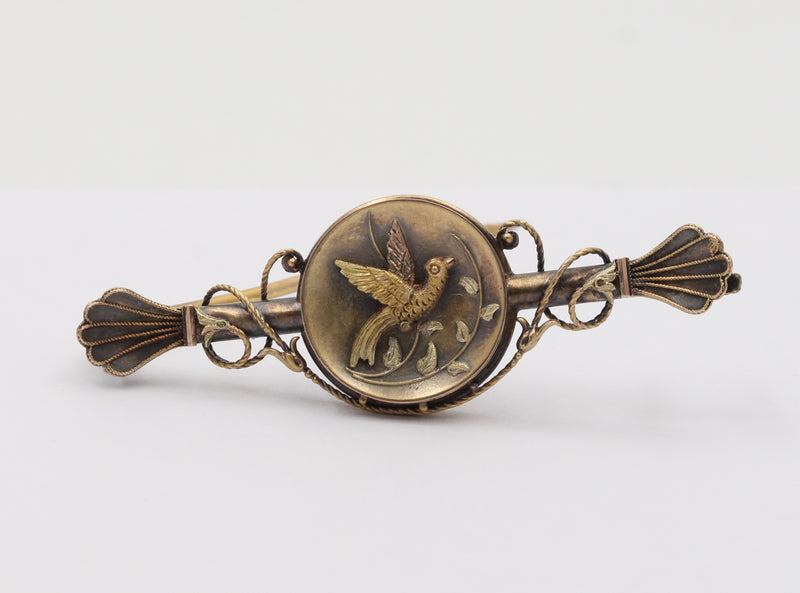 Victorian 14K Gold Swallow Bird Bar Pin, Antique Anniversary Gift Brooch