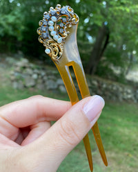 Art Nouveau Diamond, Pearl, and Silver Gilt Hair Comb