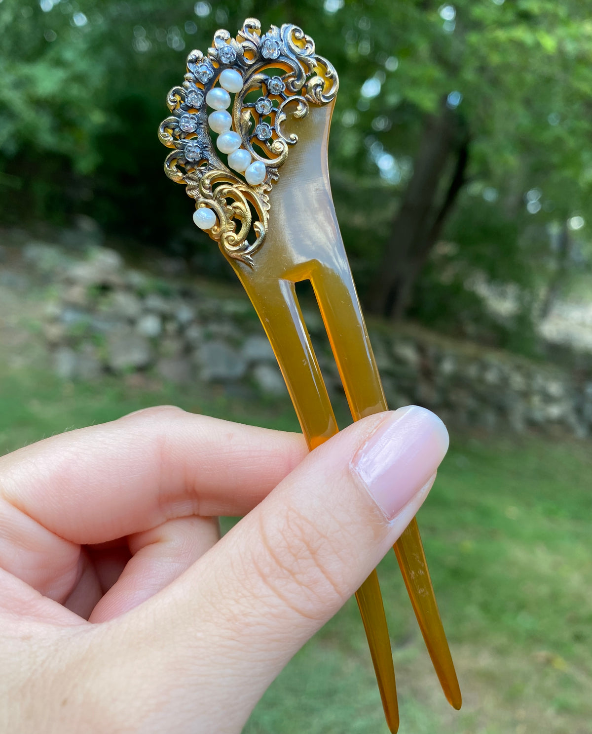 Art Nouveau Diamond, Pearl, and Silver Gilt Hair Comb – Alpha & Omega  Jewelry