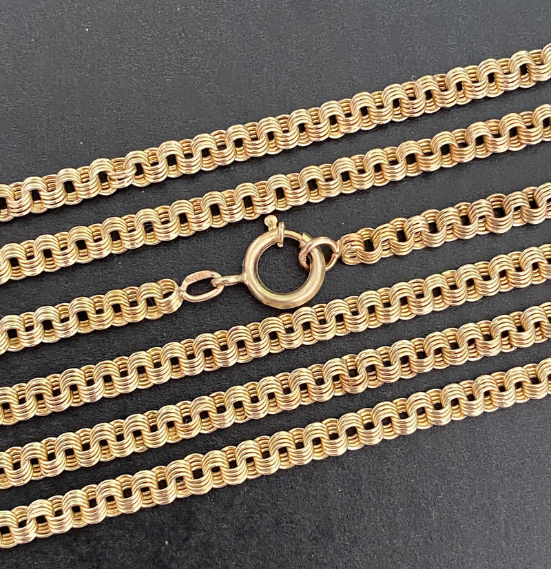 Vintage Russian 14K Gold Interlocking Flat Link 61” Long Chain, Necklace