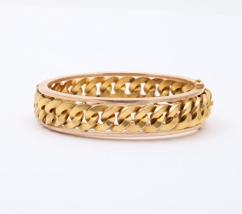 Vintage French 18K Gold Curb Link Bangle Bracelet