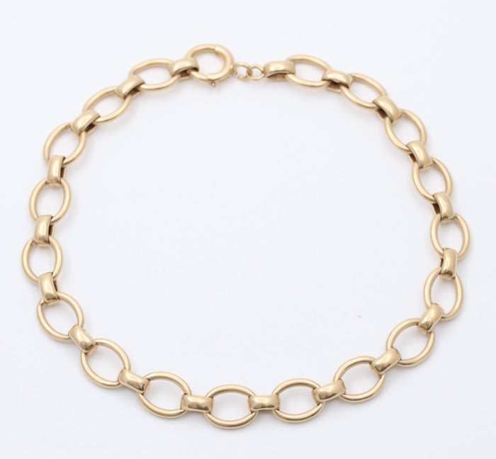 Vintage 14K Gold Oval Link Bracelet, 8.5” Long