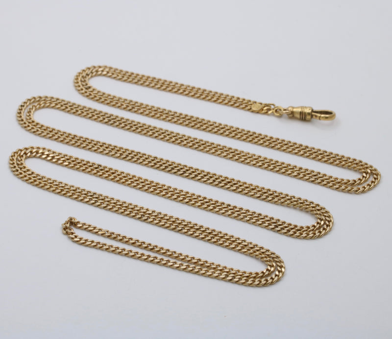 Art Deco 14K Gold Curb Link Longuard Chain, 60” Long