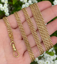 Art Deco 14K Gold Curb Link Longuard Chain, 60” Long
