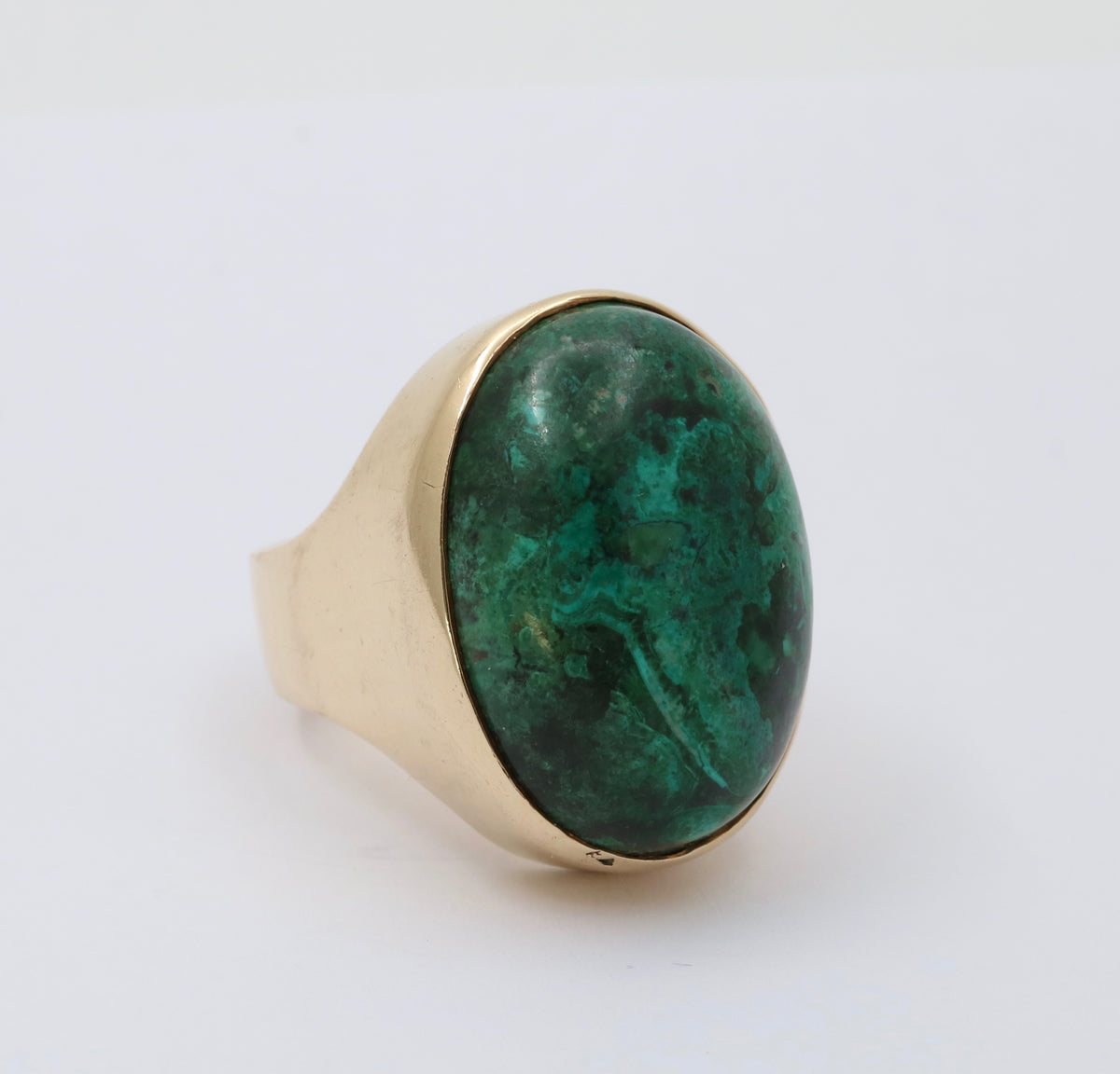 Large Vintage 14K Gold and Chrysocolla Signet Style Ring, 26.5 Grams