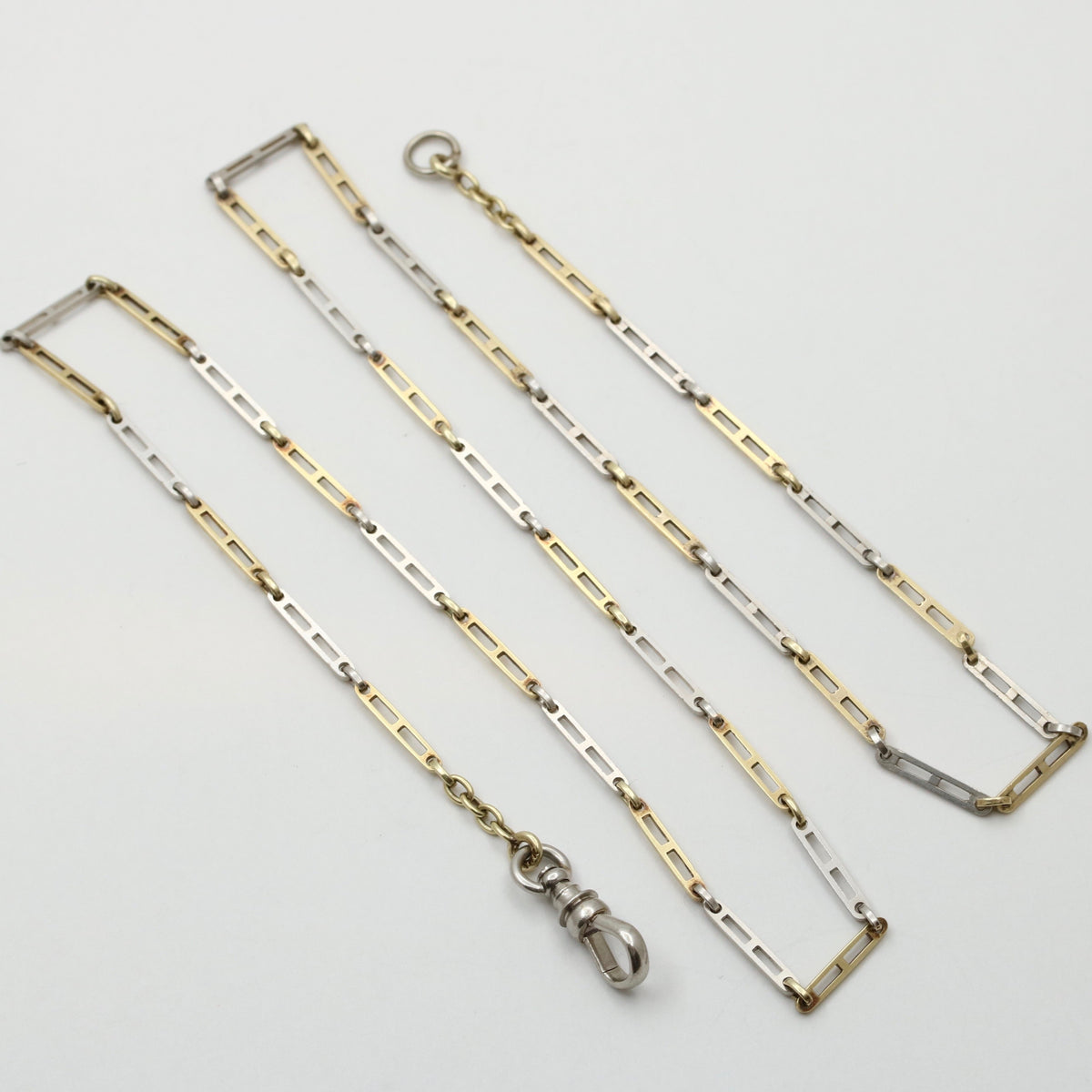 Art Deco 14K Gold Two Tone Ladder Link Watch Chain, 23” Long