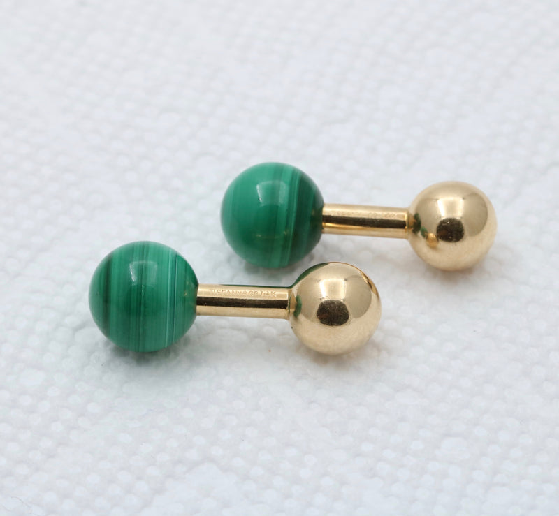 Vintage Tiffany & Co Malachite and 14K Gold Cufflinks