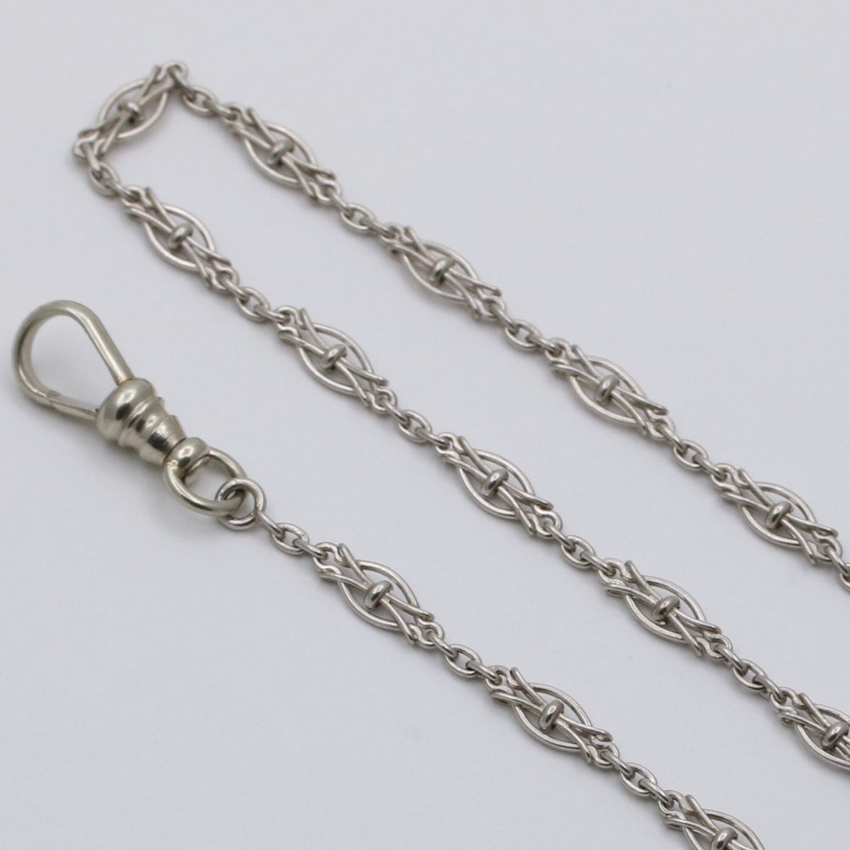 Art Deco Platinum Open Link Watch Chain, 13.25” Long