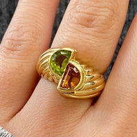 Vintage Citrine and Peridot 18K Gold Bypass Ring