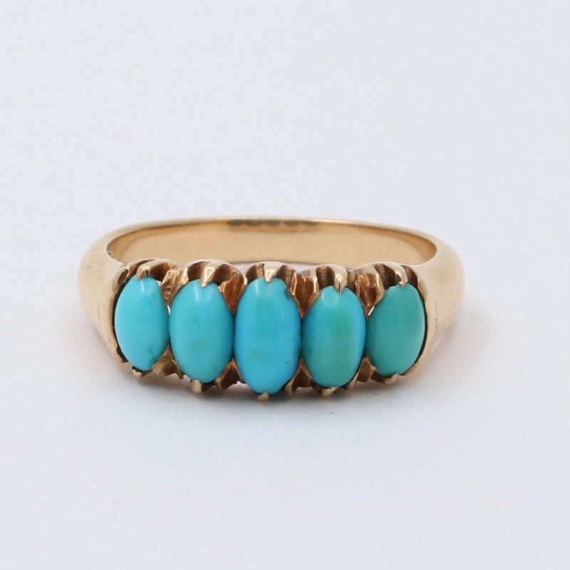 Antique Five Stone Turquoise and 14K Gold Band, Stacking Ring