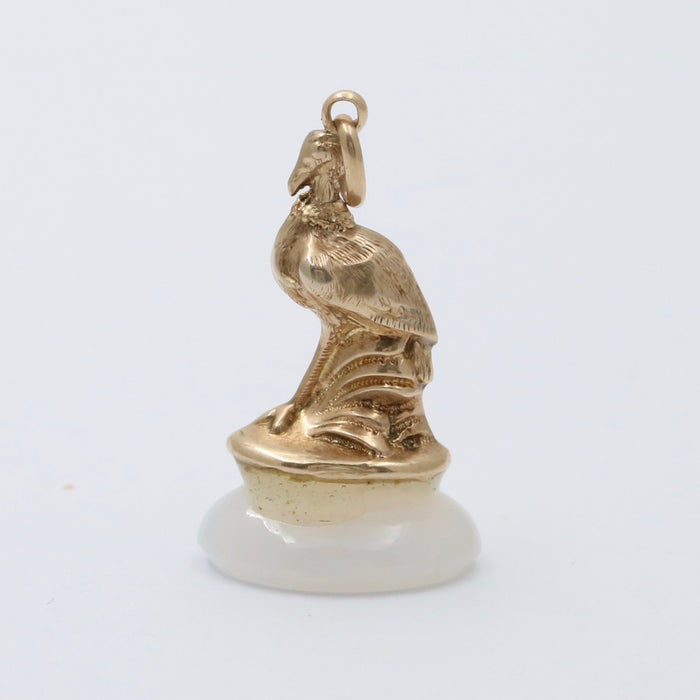 Antique 14K Gold and White Agate Peacock Fob, Charm